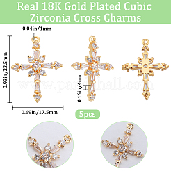 真鍮パヴェキュービックジルコニアペンダント5個  クロス  18KGP本金メッキ  23.5x17.5x4mm  穴：1mm&nbsp;KK-BBC0010-16G
