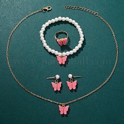 Butterfly Acrylic Pendant Necklace & Bracelet & Stud Earring & Ring Sets&nbsp;FS-WGE5D25-01