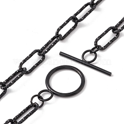 304ステンレススチールテクスチャペーパークリップチェーンネックレス女性用  電気泳動黒  19.29インチ（49cm）&nbsp;NJEW-P263-02EB