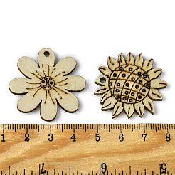 木製ペンダント100個  花のチャーム  ベージュ  31.5~32.5x31.5~32x2.5mm  穴：1.8~2mm  100個/セット&nbsp;WOOD-G020-10