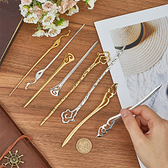 16Pcs 8 Styles Chinese Style Alloy Crane Hair Sticks&nbsp;OHAR-SC0002-98