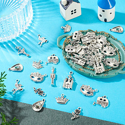 60pcs10スタイルチベットスタイルアロイペンダント  鉛フリー＆カドミウムフリー  混合形状  アンティークシルバー＆プラチナ  14.5~28x10.5~22x2~6mm  穴：1.2~2.5mm  6個/スタイル&nbsp;TIBE-TA0001-37