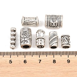 チベット風合金チューブビーズ  混合図形  アンティークシルバー  9~16x4.5~9.5mm  穴：1~6.3mm&nbsp;FIND-C093-01AS