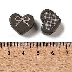 タータン柄プリントの不透明アクリル製ヨーロピアンビーズ  大穴ビーズ  ミックスカラー  ハート  14.5x17.5x8mm  穴：4mm&nbsp;OACR-P038-06A-M