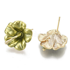 スプレー塗装合金スタッドピアスパーツ  ステンレス鋼のピンとループ付き  花  ゴールドカラー  オリーブ  18x18mm  穴：1.4mm  ピン：1mm&nbsp;PALLOY-N152-06G
