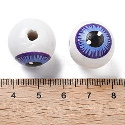プリントされたシマウッドヨーロピアンビーズ  丸い目玉  コーンフラワーブルー  19~19.5x17.5~18mm  穴：4~4.5mm&nbsp;WOOD-G023-01B
