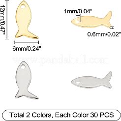 60個2色304ステンレスペンダント  魚  ミックスカラー  12x6x0.6mm  30個/カラー&nbsp;STAS-UN0029-05