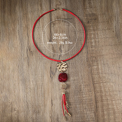 Alloy & Resin Flat Round Pendant Multi Layered Waxed Cord Y Necklaces for Women&nbsp;FS-WGE6F2E-01