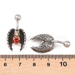 316 Stainless Steel Pave Red Cubic Zirconia Curved Barbell Dangle Belly Rings&nbsp;AJEW-C044-03