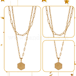 4Pcs 4 Style Stainless Steel Hexagon with Initial Letter A Pendant Necklaces Set&nbsp;NJEW-AN0001-08