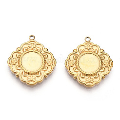 304ステンレススチールペンダントカボションセッティング  花  ニッケルフリー  14KGP本金メッキ  トレイ：8mm  21.5x19x2mm  穴：1.5mm&nbsp;STAS-T060-61G