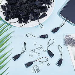 プラスチック製カメラストラップアダプター100個  サイドリリースバックル  取り外し可能なナイロンループストリングコネクター  真鍮スプリットリング100個付き  ブラック  74mm&nbsp;FIND-GF0008-79A