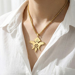 201 Stainless Steel Triple Moon Goddess Pendant 304 Stainless Steel Box Chain Necklaces&nbsp;WGF5FD0-02
