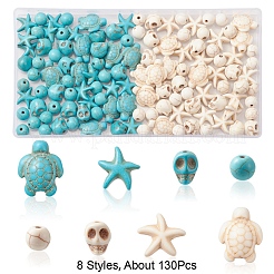 130Pcs 8 Styles Dyed Synthetic Turquoise Beads&nbsp;G-FS0005-69