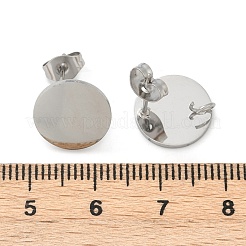 304ステンレススチールスタッドピアス金具  フラットラウンド  ステンレス鋼色  12mm  穴：3mm  ピン：0.7mm&nbsp;STAS-P308-11P-A