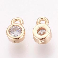 真鍮キュービックジルコニアチャーム  フラットラウンド  ゴールドカラー  6x4x2mm  穴：1mm&nbsp;ZIRC-P068-01G