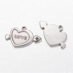 変色しにくい304ステンレススチールペンダントラインストーンセッティング  単語「love」付けのハート  バレンタインデーの  ステンレス鋼色  14x22x1.5mm  穴：1mm  1.5mmラインストーンのために合う。&nbsp;STAS-F035-06