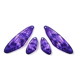 透明樹脂の翼のイヤリングペンダント  翼のチャーム  暗紫色  49x16x3mm  穴：1.2mm  小さな羽：12x24.5x3mm&nbsp;FIND-TAC0006-58C