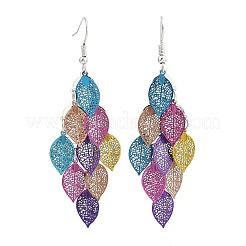 430 Stainless Steel Leaf Dangle Earrings&nbsp;EJEW-A137-06P-04