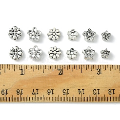 6 スタイル チベットスタイル合金ビーズ  花  アンティークシルバー  6.5~10x7~10x3~5mm  穴：0.8~2mm&nbsp;FIND-FS0002-50