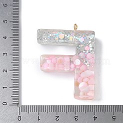 樹脂チャーム  シェル＆パイエット＆ゴールド合金ループ付き  文字a～b  文字F  42~44x11.5~57x7.5~8.5mm  穴：2mm&nbsp;RESI-B029-01P-F