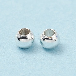 ラックメッキ真鍮製ビーズ  カドミウムフリー＆鉛フリー  ラウンド  銀  2x2.3mm  穴：0.8mm&nbsp;KK-WH0034-02J-S