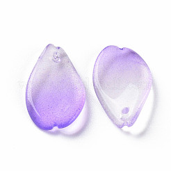 透明スプレー塗装ガラスペンダント  グリッターパウダー付き  花弁  ミディアムスレートブルー  16x9.5x2mm  穴：1mm&nbsp;GLAA-S190-014A-08