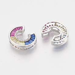 真鍮キュービックジルコニアスライドチャーム  プラチナメッキ  カラフル  文字L  文字.c  18x15x5mm  穴：1.5x3mmと1.5x7mm&nbsp;ZIRC-S063-01C-P
