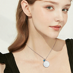 ステンレススチールパヴェナチュラルホワイトシェルフラットラウンドマグネットロケットペンダントネックレス（女性用）  丸いキュービックジルコニアチャーム付き  ステンレス鋼色  17.99インチ（45.7cm）&nbsp;NJEW-NB00013