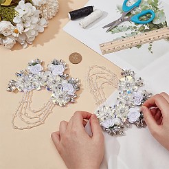 2個の花ポリエステル合金とガラスとプラスチックの装飾アクセサリー付き  アップリケパッチ  ミシンクラフト装飾  ホワイト  175x140x18mm&nbsp;DIY-FG0006-69B