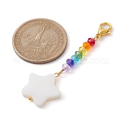 淡水シェルペンダント装飾  合金カニカンとガラスビーズ付き  スター  52~57mm  3個/セット&nbsp;HJEW-JM01644-01
