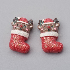 オペーク樹脂カボション  ジュエリー作りのための  クリスマスの靴下  レッド  30x23x9.5mm&nbsp;RESI-CJC0001-38C