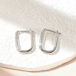 真鍮huggieフープピアス  長持ちメッキ  長方形  プラチナ  16x12x2mm  ピン：0.8mm&nbsp;EJEW-P189-01P