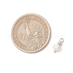 真鍮ビーズチャーム付き天然淡水真珠ポテト  貝殻色  プラチナ  11.5x5.5mm  穴：1.6mm&nbsp;PALLOY-JF04946-02