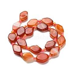 天然バンデットアゲートビーズ連売り  染め＆加熱  六角  レッド  14~15x10~11x5~6mm  穴：1.2mm  約20個/連  15.35~15.75''（39~40センチメートル）&nbsp;G-F807-A01-01