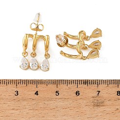 女性用304ステンレススチール製キュービックジルコニア付きドロップスタッドピアス  ハーフフープピアス  ゴールドカラー  ティアドロップ  18x13mm&nbsp;SA-CBA183D-11B-G