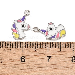 304ステンレススチールエナメルチャーム  ユニコーンチャーム  カラフル  ステンレス鋼色  13.5x7.5x1.5mm  穴：1.2mm&nbsp;SA-CBA02E8-13P