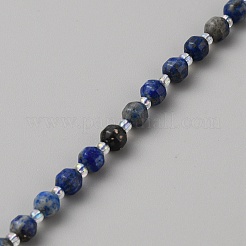 天然石ラピスラズリビーズ連売り  ファセットバイコーンバレルドラム  シードビーズで  6mm  穴：1.2mm  約45個/連  14.57インチ（37cm）&nbsp;G-WH0021-59D