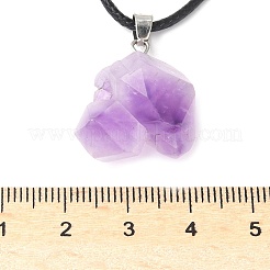 天然石アメジストペンダントネックレス  ワックスコードとカーブチェーン付き  17.59インチ（44.7cm）  1.5mm&nbsp;X-NJEW-E146-01