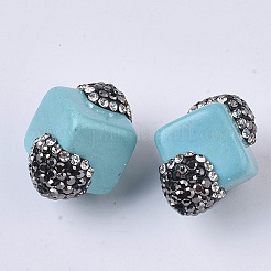 合成ターコイズビーズ  ポリマークレイラインストーン付き  キューブ  ターコイズ  24.5~25.5x20.5x18mm  穴：0.8mm  pp12（1.8~1.9mm）&nbsp;TURQ-T003-01C-01