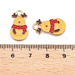 クリスマステーマ合金エナメルペンダント  カドミウムフリー＆鉛フリー  ライトゴールド  鹿  20x11x1.5mm  穴：2mm&nbsp;ENAM-T020-10S