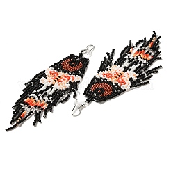 Bohemia Woven Glass Seed Bead Dangle Earrings&nbsp;EJEW-A046-02B