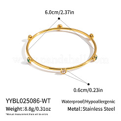 シックな304ステンレススチール製パヴェキュービックジルコニアバングル（女性用）  フラットラウンド  18KGP本金メッキ  内径：2.36インチ（6cm）&nbsp;LS-HT2221-2