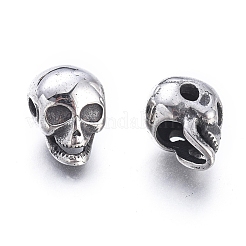 ハロウィン 304 ステンレス ビーズ  スカルヘッド  アンティークシルバー  12x8.5x9mm  穴：1.8mm&nbsp;STAS-M274-094AS