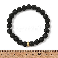 8.5mm天然溶岩石ラウンドビーズストレッチブレスレット（女性用）  ゴールドカラー  ブラック  内径：2.20インチ（5.6cm）&nbsp;BJEW-JB14351