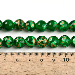 プリントガラスビーズ焼付塗装ガラスビーズ連売り  ラウンド  ドローベンチスタイル  グリーン  10~10.5mm  穴：1.2~1.4mm  約82~85個/連  30.71~32.28インチ（78~82cm）&nbsp;DGLA-N010-10mm-04