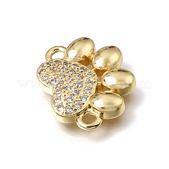 Brass Micro Pave Clear Cubic Zirconia Heart Paw Print Connector Charms&nbsp;KK-E802-03G