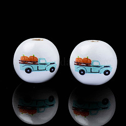 Autumn Theme Printed Natural Wood Beads&nbsp;WOOD-S057-094