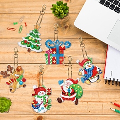 クリスマステーマの DIY ダイヤモンド塗装キーホルダーキット  ヘラジカ サンタ 雪だるま クリスマス ツリー ギフト ボックス ペンギン  樹脂ラインストーン入り  ダイヤモンド付箋  トレープレートと接着剤クレイ  ミックスカラー  120~145x60~80mm  6個/セット&nbsp;XMAS-PW0001-118