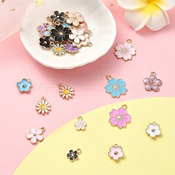 25個25スタイルライトゴールドメッキアロイエナメルペンダント  花  ミックスカラー  12~20.5x9~17.5x1.5~3mm  穴：1.5~2mm  1個/スタイル&nbsp;ENAM-YW0004-33